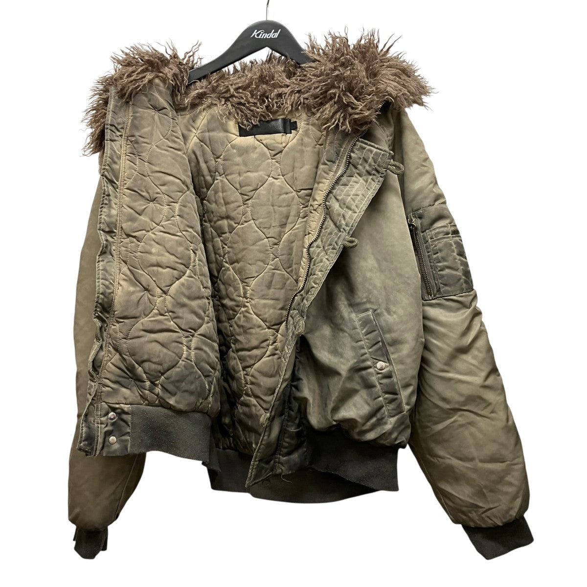 NO／FAITH STUDIOS ASTRO FUR BOMBER JACKET汚れ加工フーデッドボアボンバージャケット 古着・中古-3枚目のアイテム画像