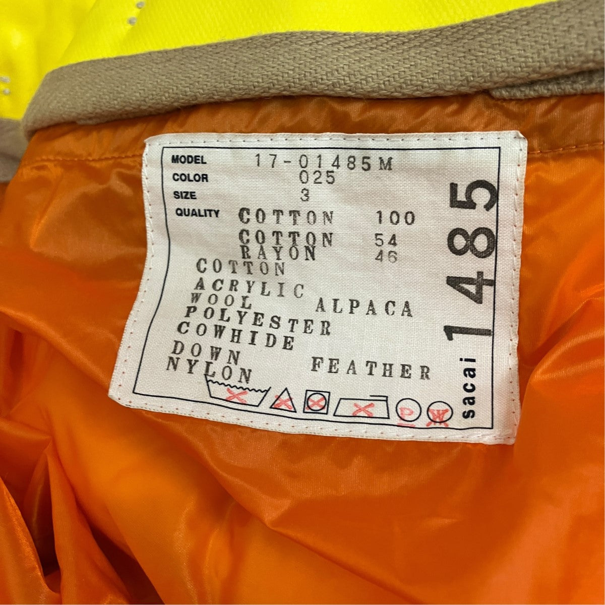 sacai レザー切替ベロアダウンコート17-01485M 古着・中古-6枚目のアイテム画像
