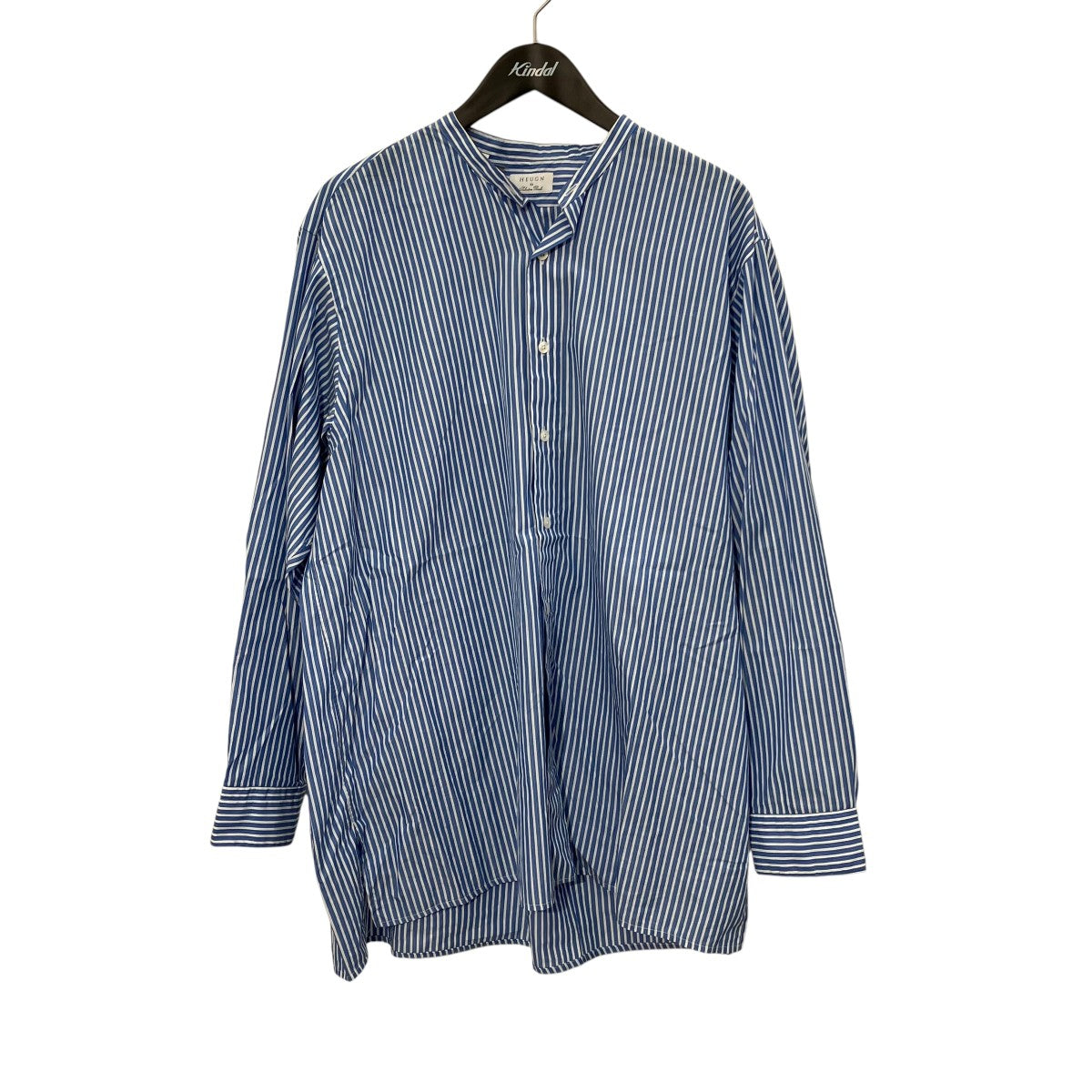 HEUGN MORRIS SALVATORE BLUE STRIPEストライプバンドカラーシャツSHIRT094 古着・中古-1枚目のアイテム画像
