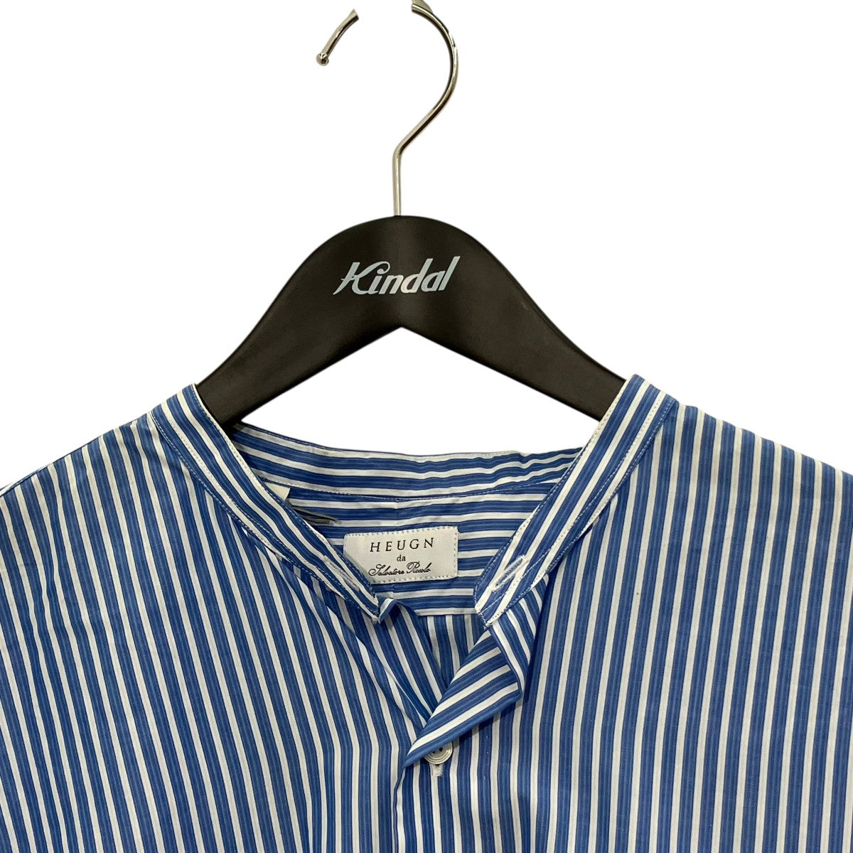 HEUGN MORRIS SALVATORE BLUE STRIPEストライプバンドカラーシャツSHIRT094 古着・中古-3枚目のアイテム画像
