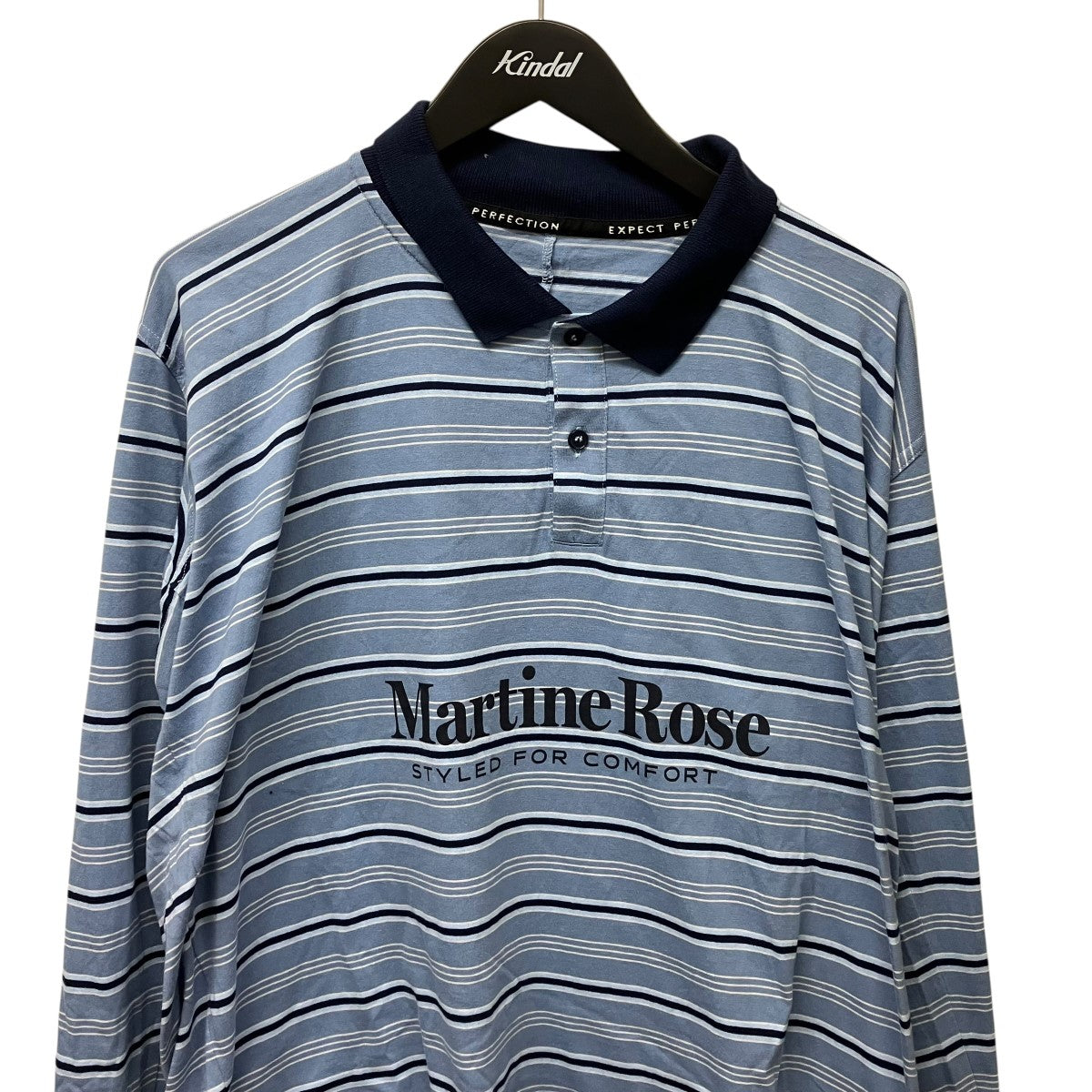 Martine rose(マーティンローズ) 長袖ボーダーポロシャツ スカイブルー