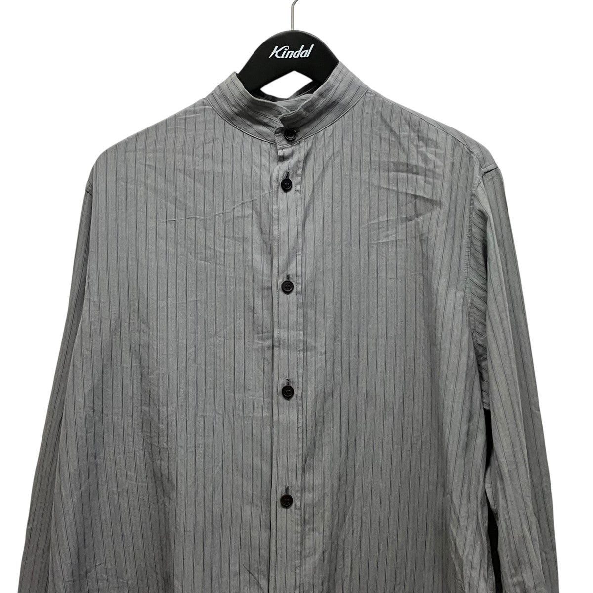 25SSDOBBY STRIPE RIGHT FRONT DOUBLED SHIRTノーカラーストライプシャツYP-B11-014