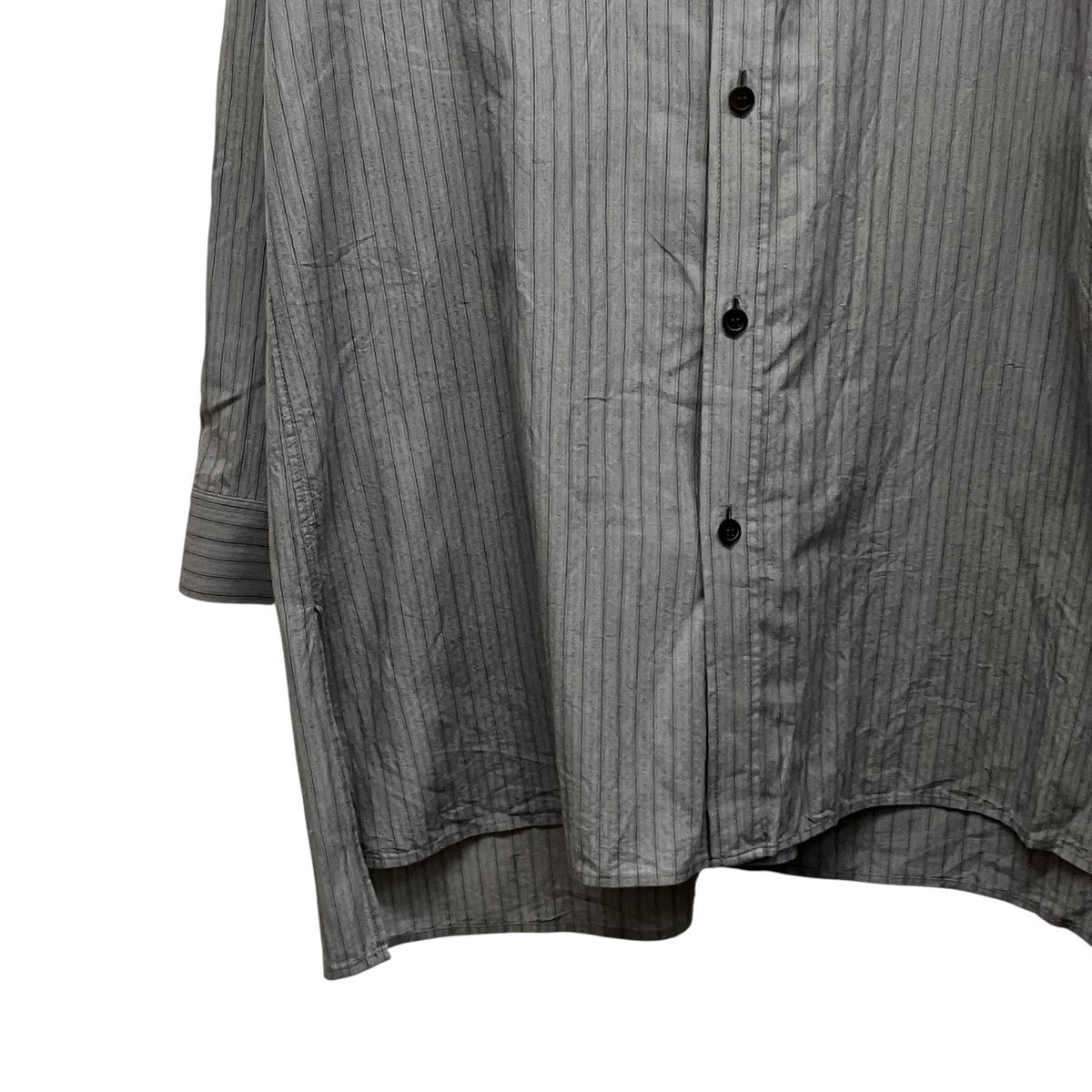 25SSDOBBY STRIPE RIGHT FRONT DOUBLED SHIRTノーカラーストライプシャツYP-B11-014