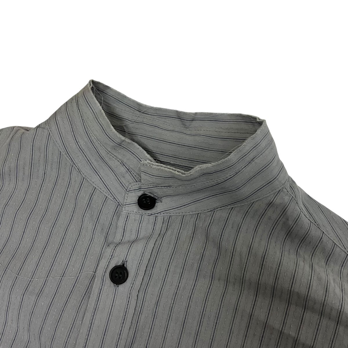 25SSDOBBY STRIPE RIGHT FRONT DOUBLED SHIRTノーカラーストライプシャツYP-B11-014