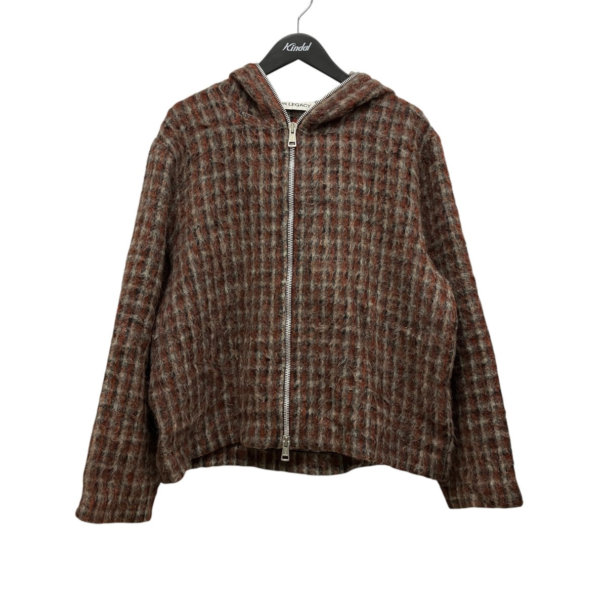 FULL ZIP HOODアルパカ混ジップアップフーデッドチェックモヘアパーカーM4243FB