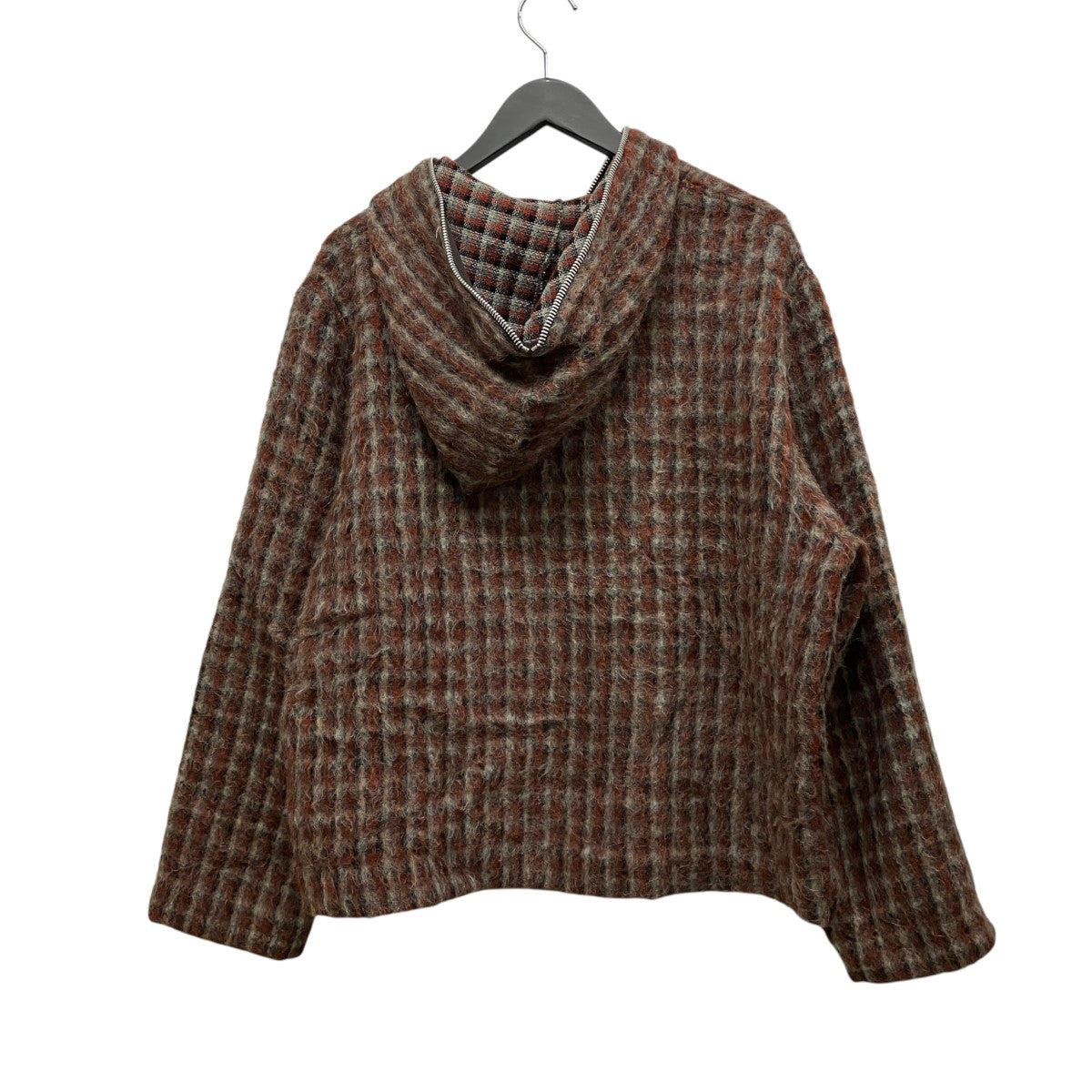 FULL ZIP HOODアルパカ混ジップアップフーデッドチェックモヘアパーカーM4243FB