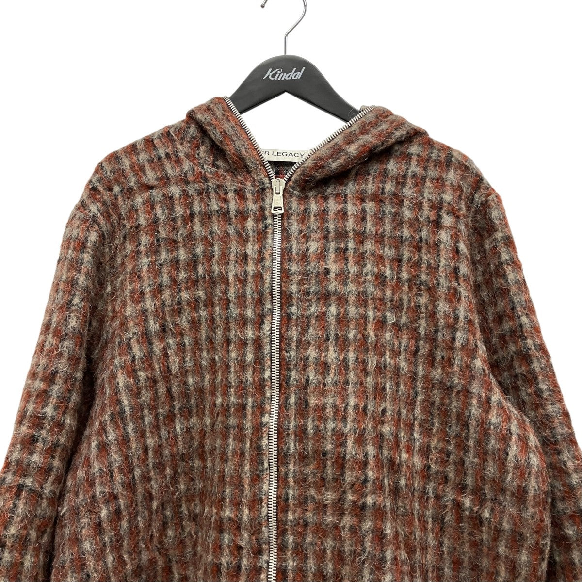 FULL ZIP HOODアルパカ混ジップアップフーデッドチェックモヘアパーカーM4243FB