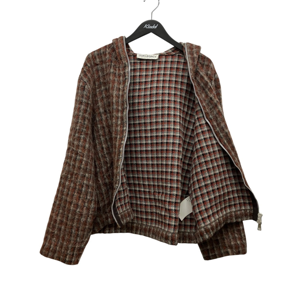 FULL ZIP HOODアルパカ混ジップアップフーデッドチェックモヘアパーカーM4243FB