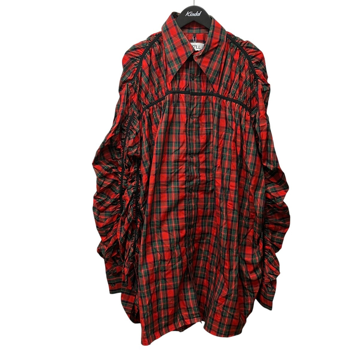 KIDILL GATHERED SHIRT NAVY RED CHECK長袖ギャザードチェックシャツKL693 古着・中古-1枚目のアイテム画像