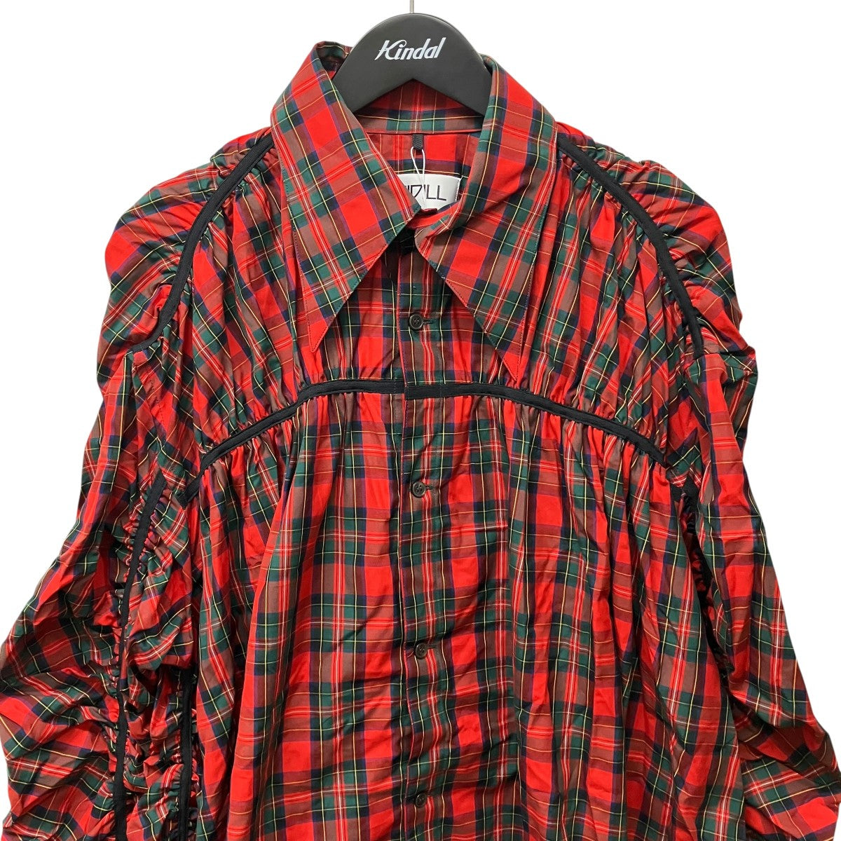 KIDILL GATHERED SHIRT NAVY RED CHECK長袖ギャザードチェックシャツKL693 古着・中古-3枚目のアイテム画像