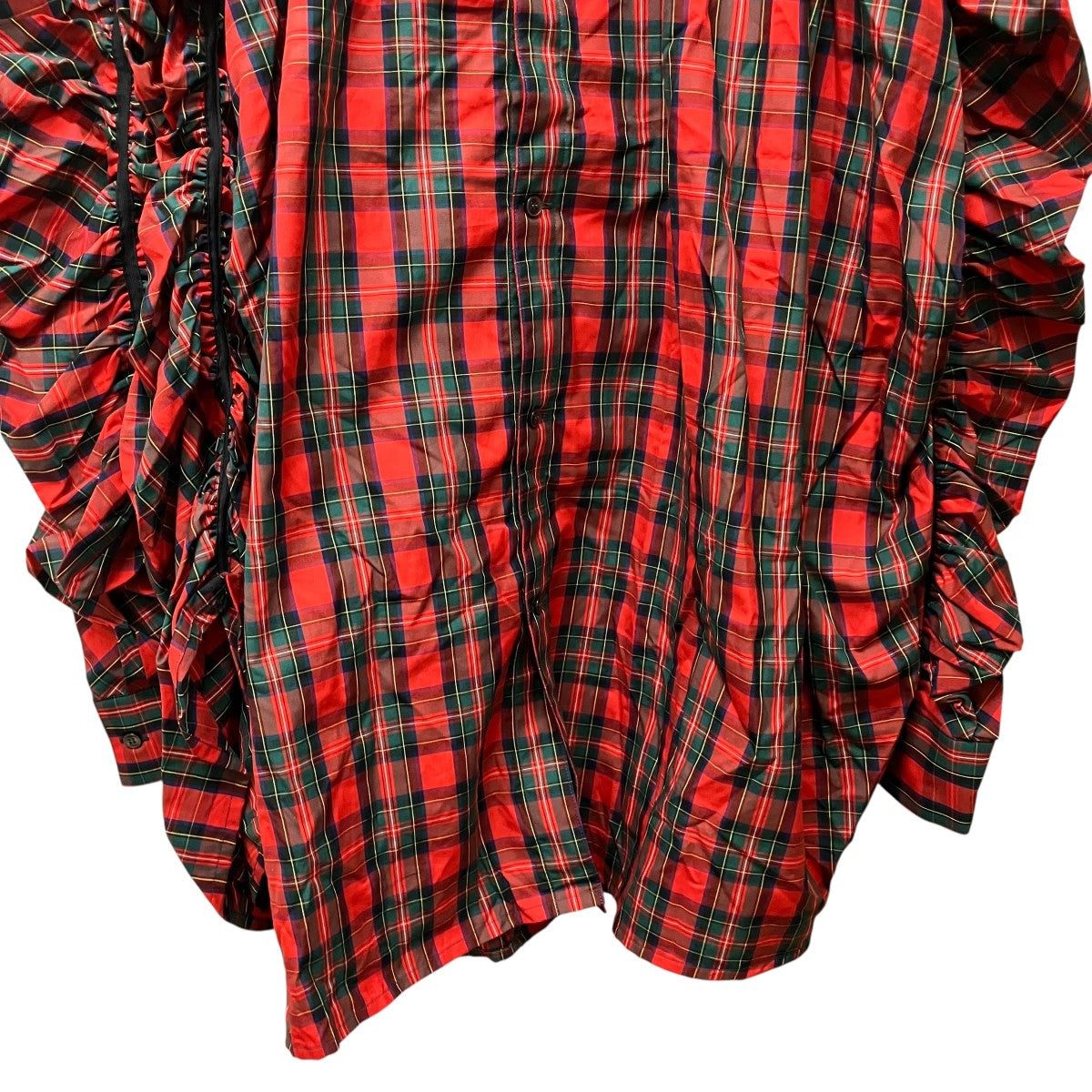 KIDILL GATHERED SHIRT NAVY RED CHECK長袖ギャザードチェックシャツKL693 古着・中古-4枚目のアイテム画像