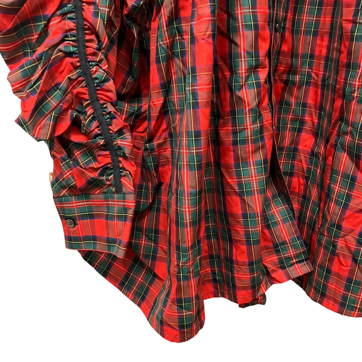 KIDILL GATHERED SHIRT NAVY RED CHECK長袖ギャザードチェックシャツKL693 古着・中古-5枚目のアイテム画像