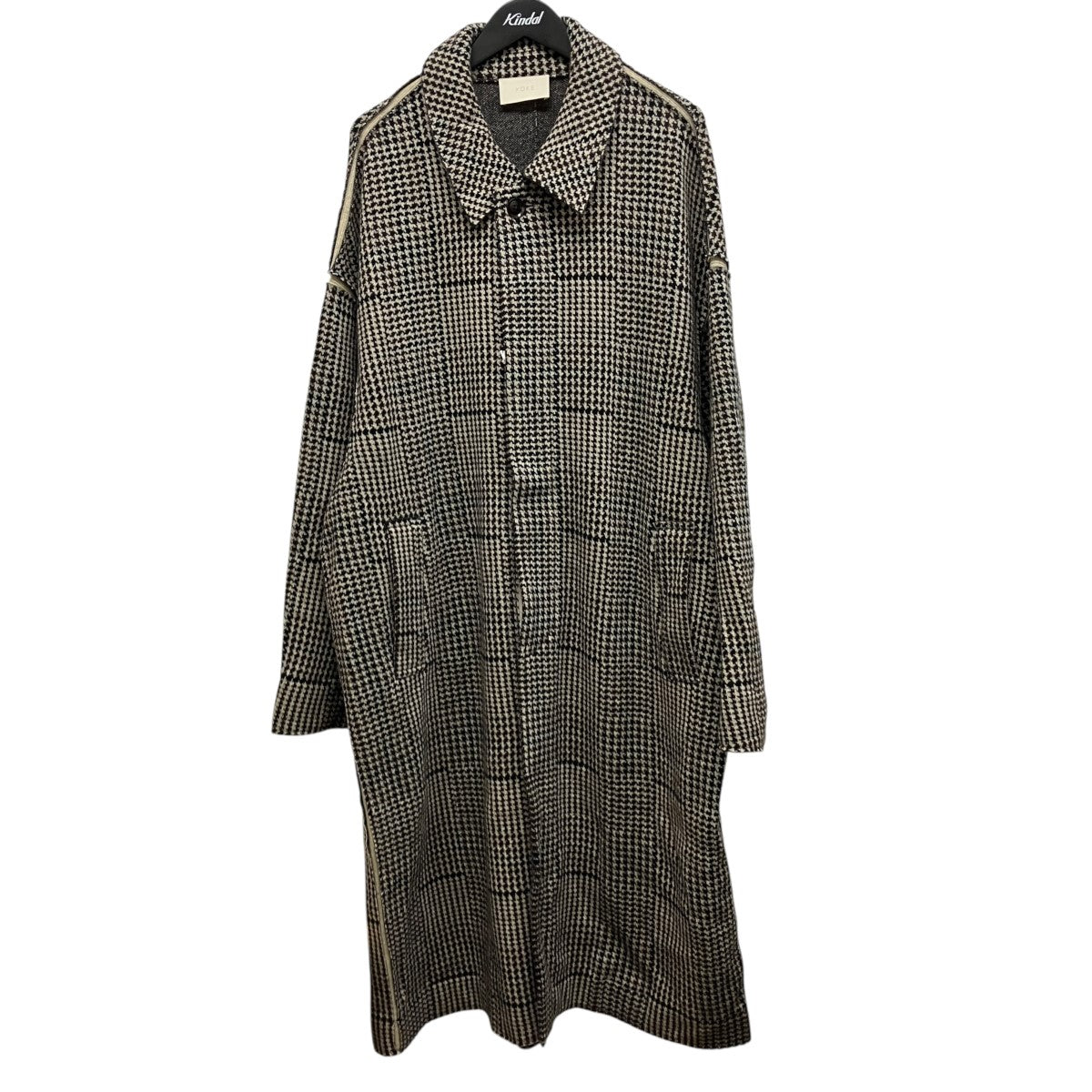 18AWOVERSIZED GUNCULBCHECK KNIT COATガングラブチェックニットロングコートYK18AW0001C