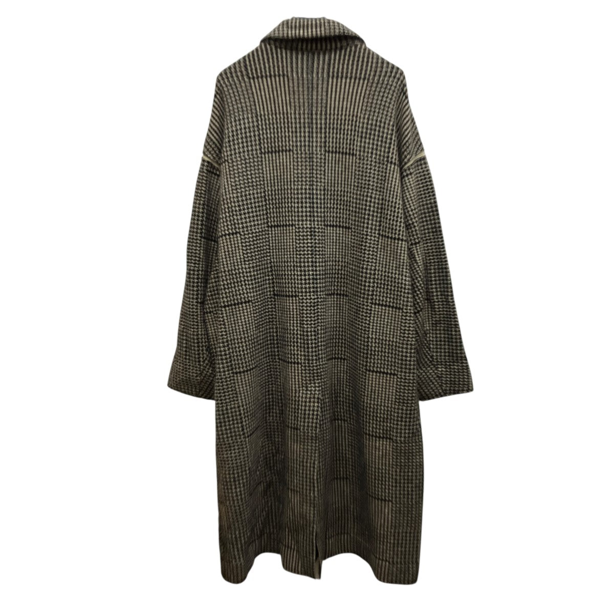 18AWOVERSIZED GUNCULBCHECK KNIT COATガングラブチェックニットロングコートYK18AW0001C