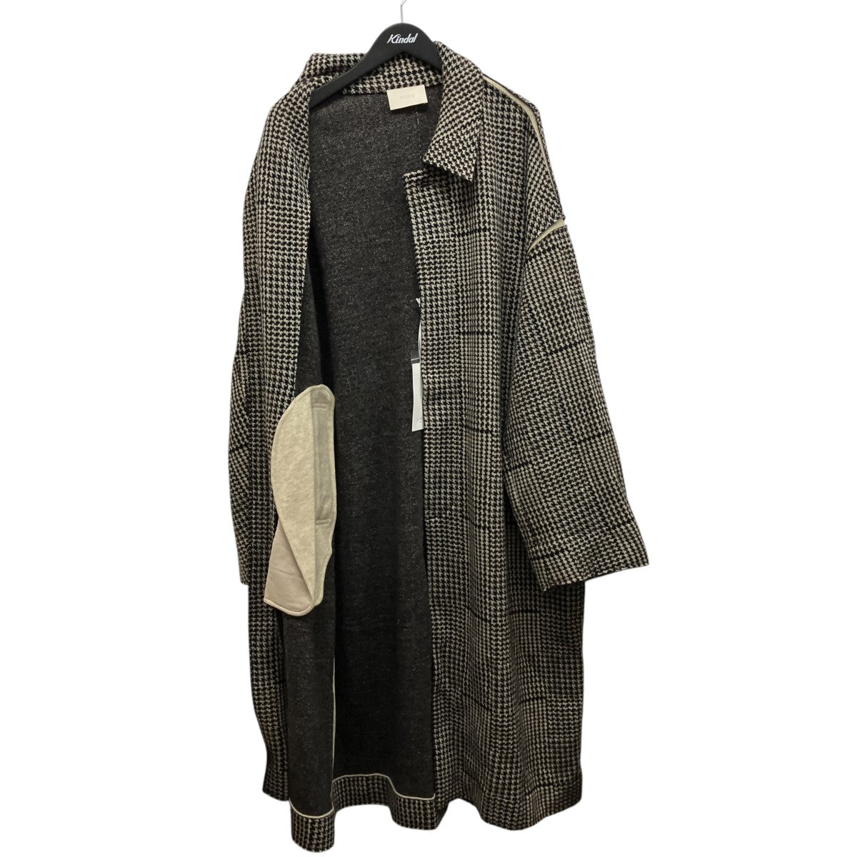 18AWOVERSIZED GUNCULBCHECK KNIT COATガングラブチェックニットロングコートYK18AW0001C