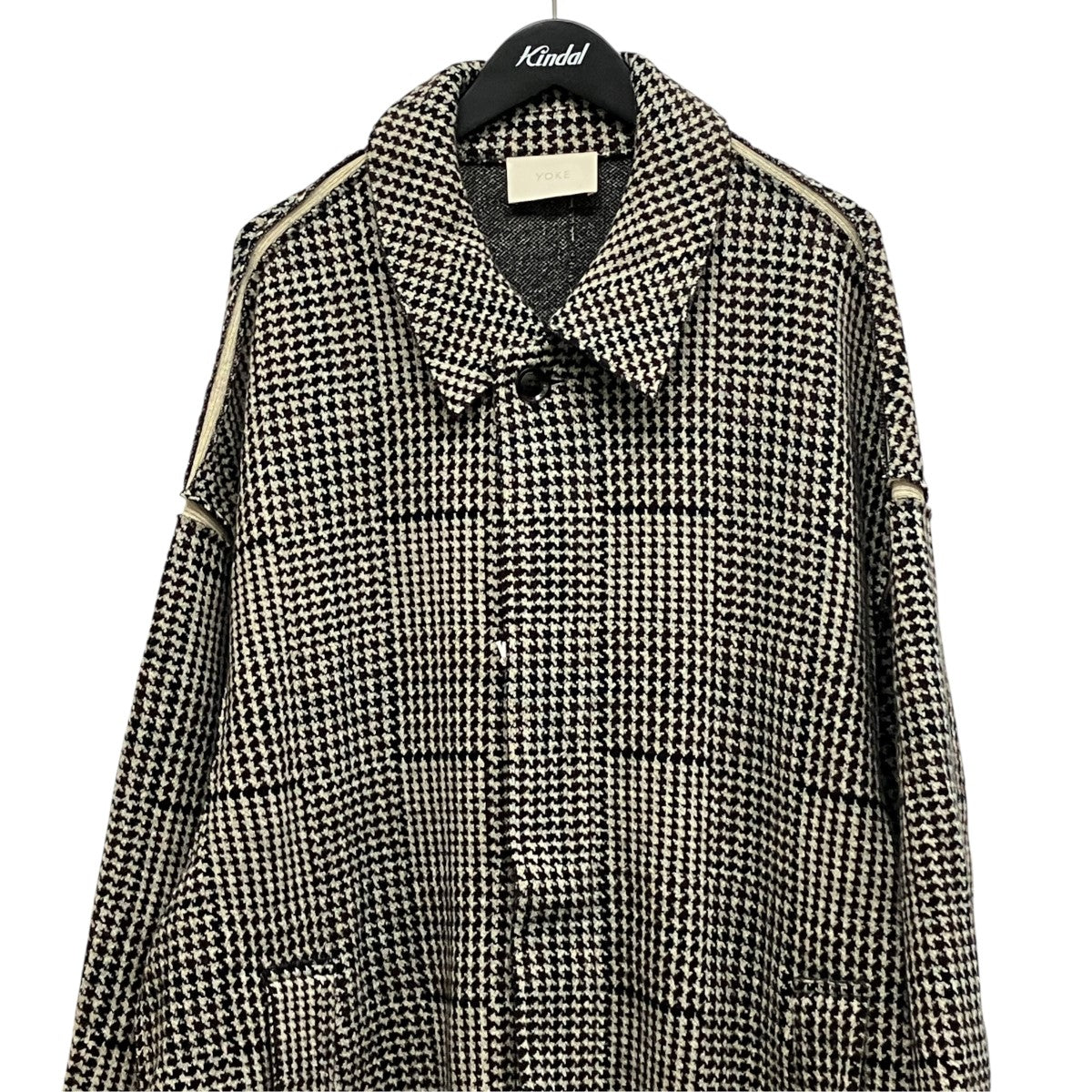 18AWOVERSIZED GUNCULBCHECK KNIT COATガングラブチェックニットロングコートYK18AW0001C