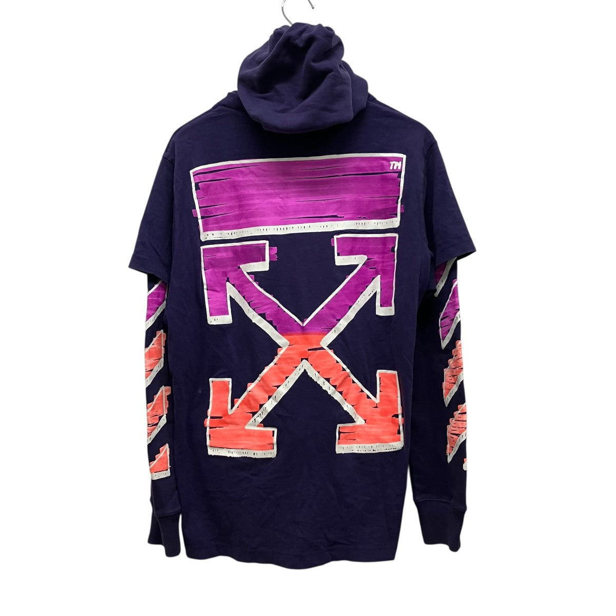 OFFWHITE Marker Arrow Layered HoodieバックプリントレイヤードパーカーOMBB051R21FLE002 古着・中古-1枚目のアイテム画像