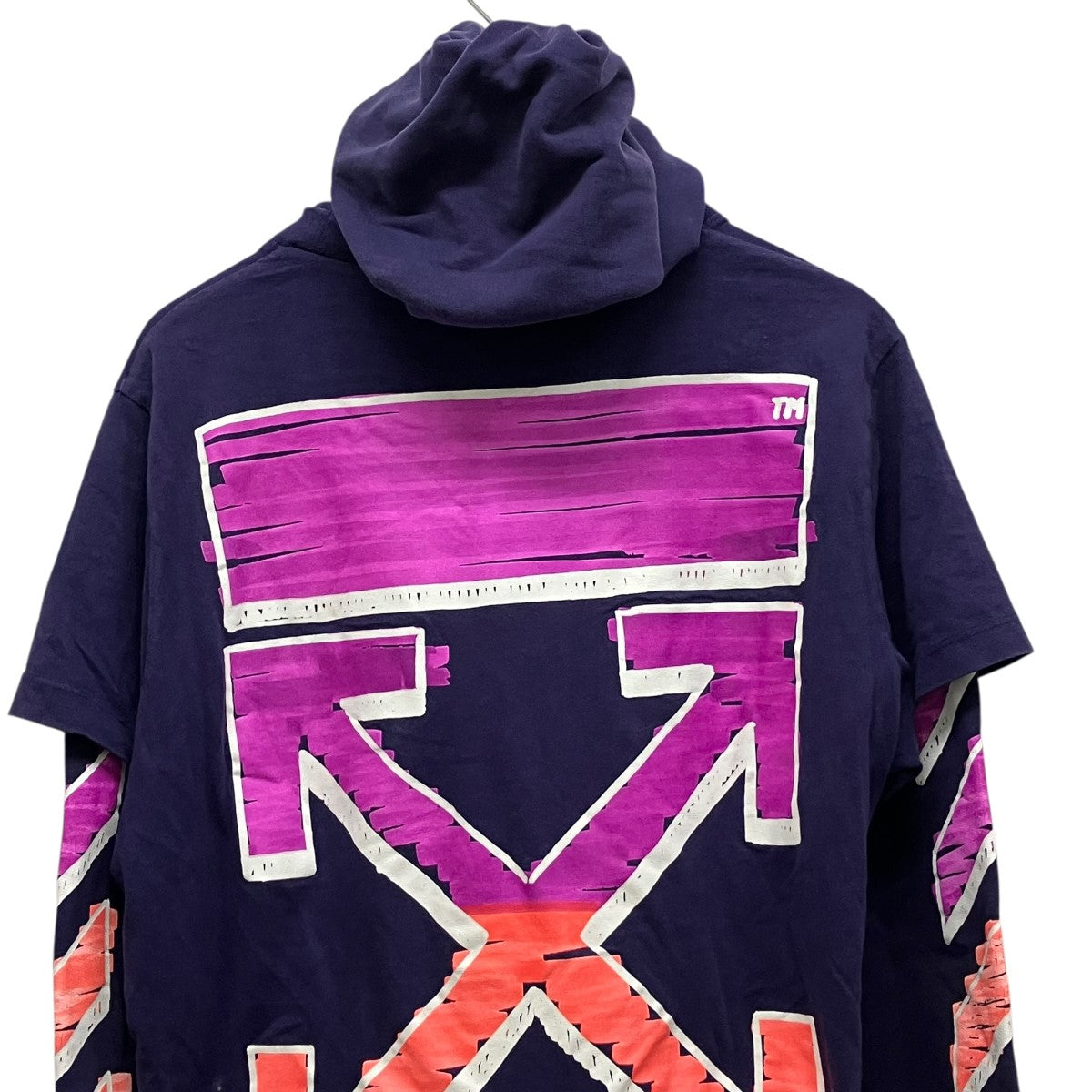 OFFWHITE Marker Arrow Layered HoodieバックプリントレイヤードパーカーOMBB051R21FLE002 古着・中古-3枚目のアイテム画像