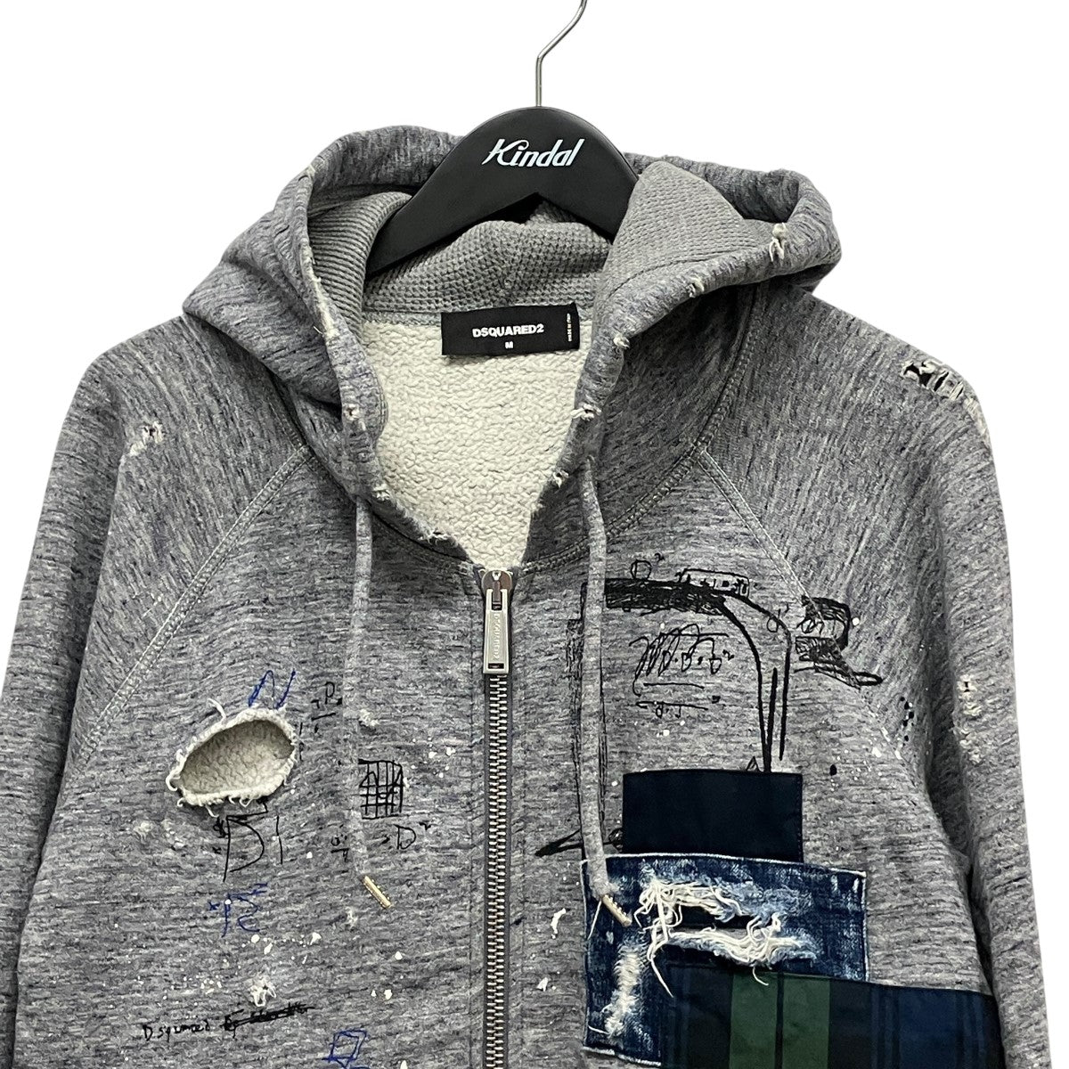 ダメージ加工パッチワークジップアップパーカーS74HG0117