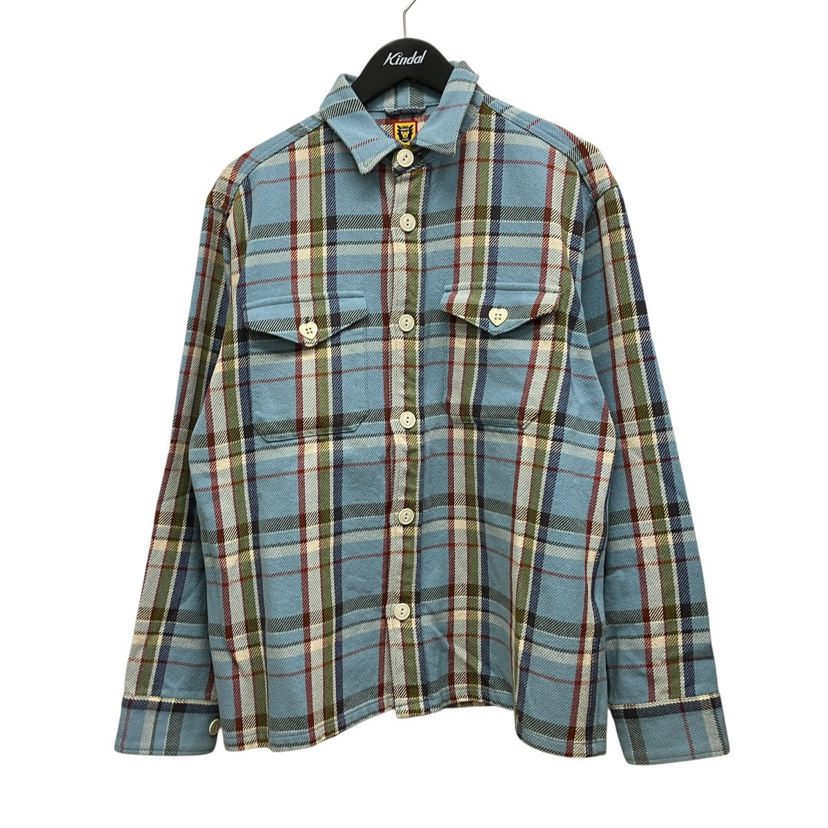 24SSCheck Shirt Blueバック刺しゅうチェックダブルポケットシャツHM27SH004