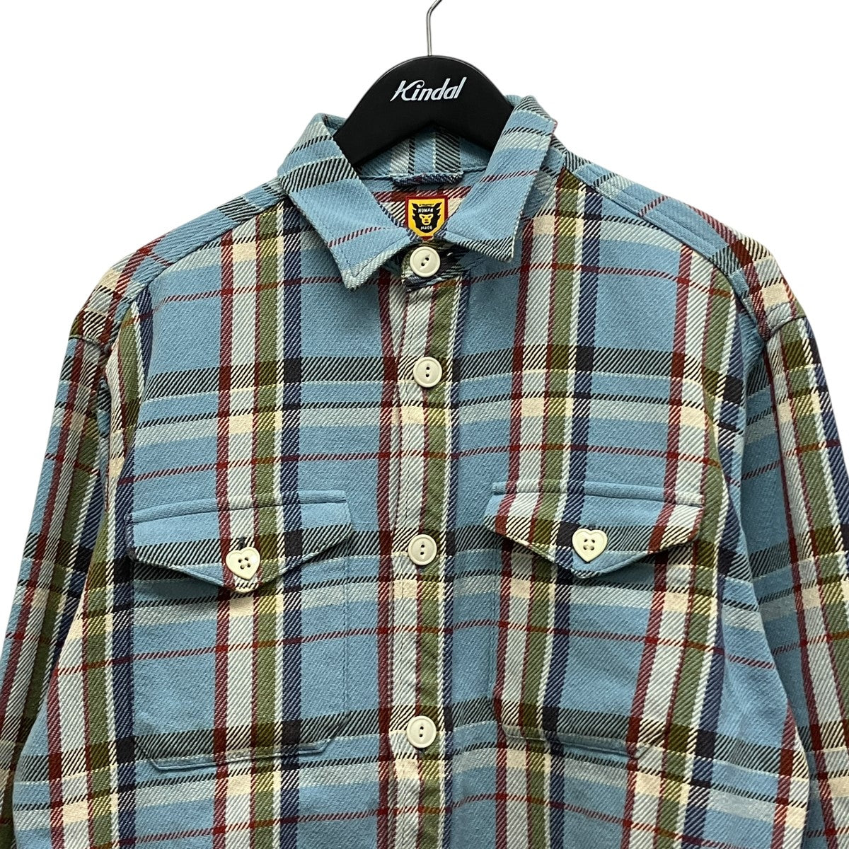 24SSCheck Shirt Blueバック刺しゅうチェックダブルポケットシャツHM27SH004