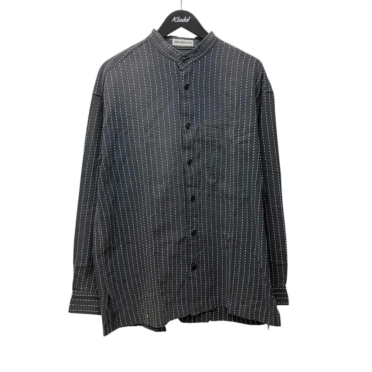 ISSEY MIYAKE MEN ストライプノーカラーシャツME73-FJ413 古着・中古-1枚目のアイテム画像