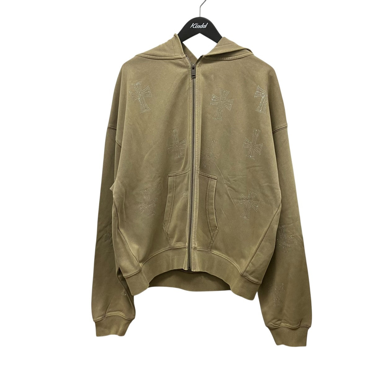 Unknown LONDON White Cross Rhinestone Zip HoodieアイアンクロスZIP UPパーカー 古着・中古-1枚目のアイテム画像