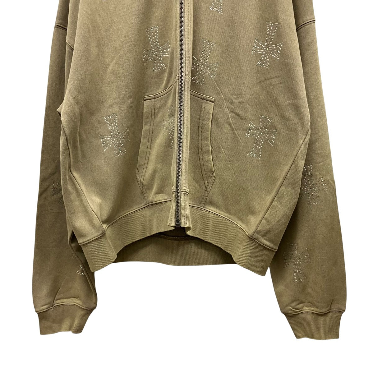 Unknown LONDON White Cross Rhinestone Zip HoodieアイアンクロスZIP UPパーカー 古着・中古-4枚目のアイテム画像
