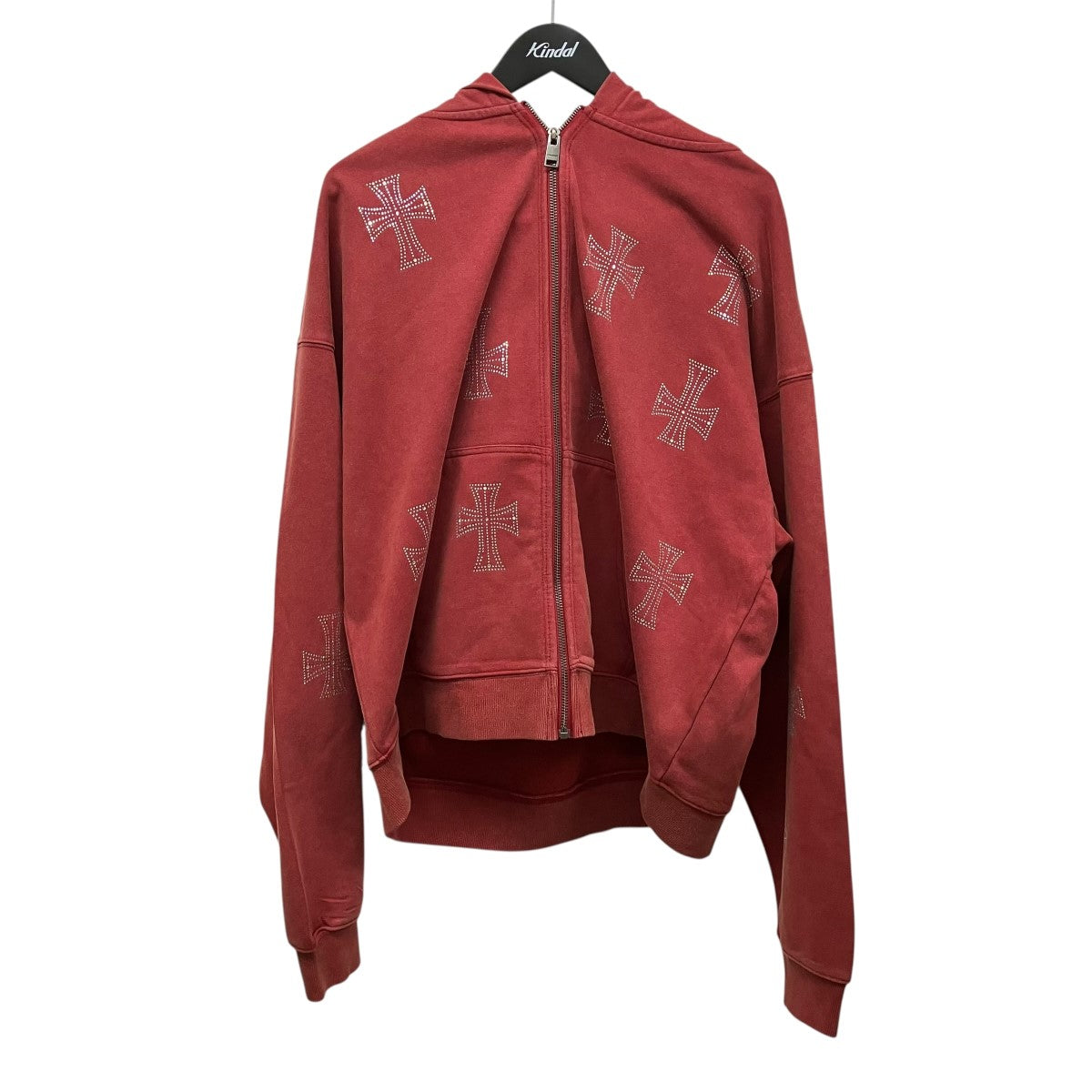 Unknown LONDON White Cross Rhinestone Zip HoodieアイアンクロスZIP UPパーカー 古着・中古-1枚目のアイテム画像