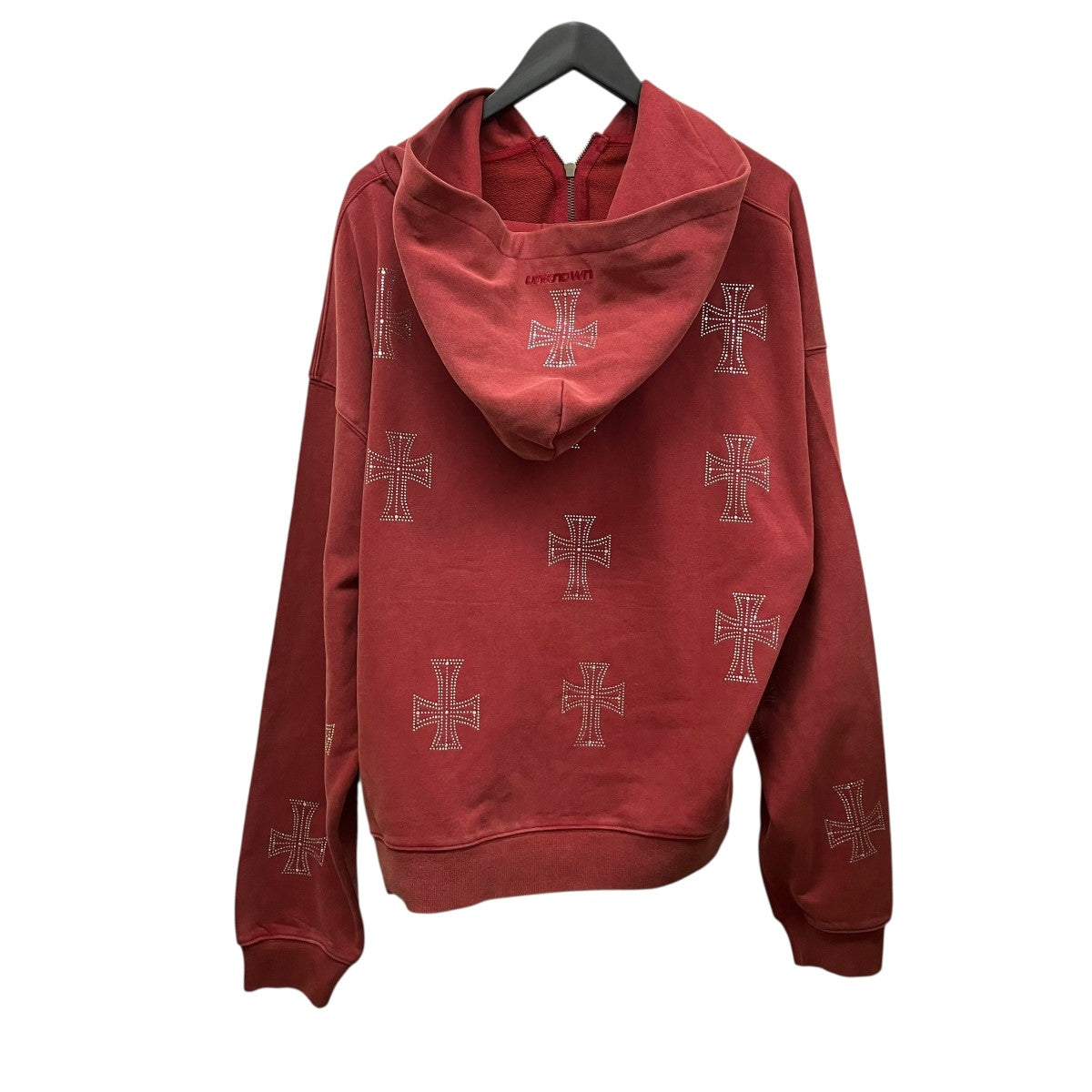 Unknown LONDON White Cross Rhinestone Zip HoodieアイアンクロスZIP UPパーカー 古着・中古-2枚目のアイテム画像
