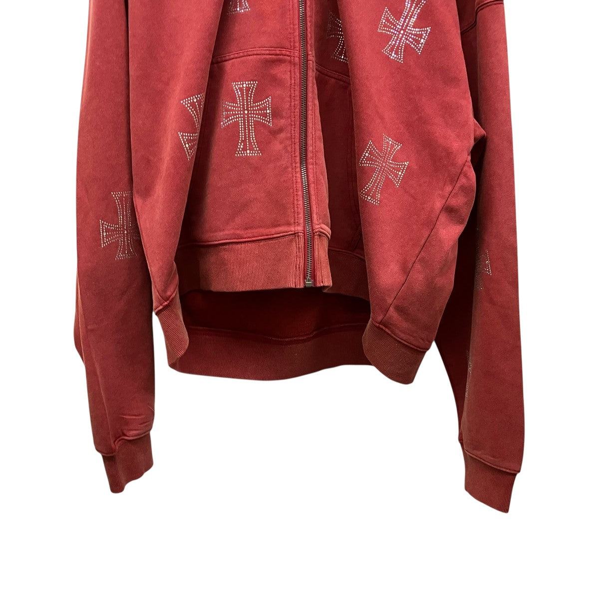 Unknown LONDON White Cross Rhinestone Zip HoodieアイアンクロスZIP UPパーカー 古着・中古-4枚目のアイテム画像