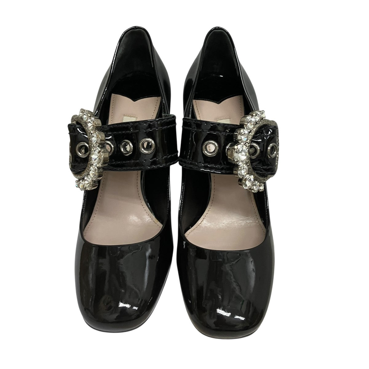 MIU MIU エナメルヒールビジューストラップパンプス 古着・中古-2枚目のアイテム画像
