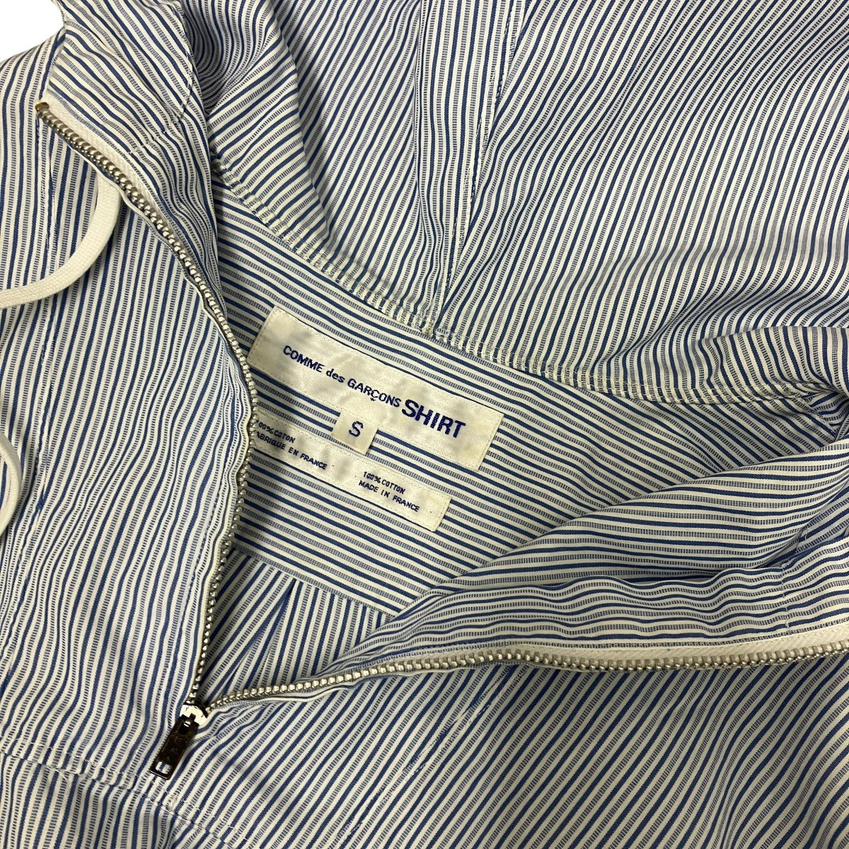 COMME des GARCONS SHIRT ハーフジップストライプフード半袖シャツ 古着・中古-7枚目のアイテム画像