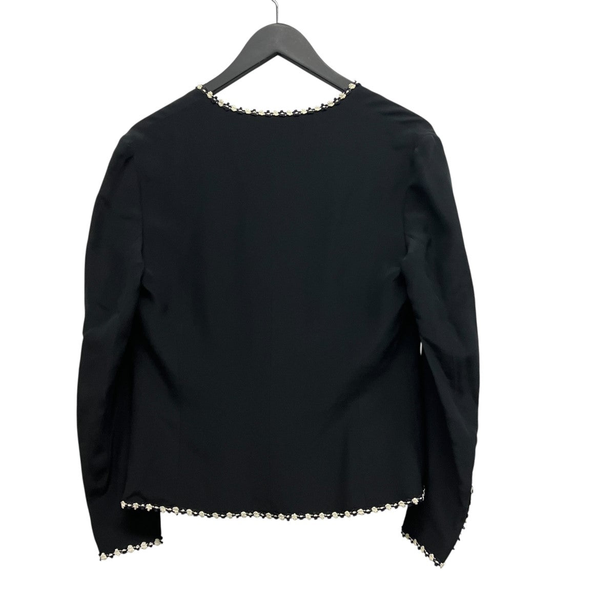 CHANEL フラワートリムココマークボタンノーカラーツイードパイピングジャケットP02660 古着・中古-2枚目のアイテム画像