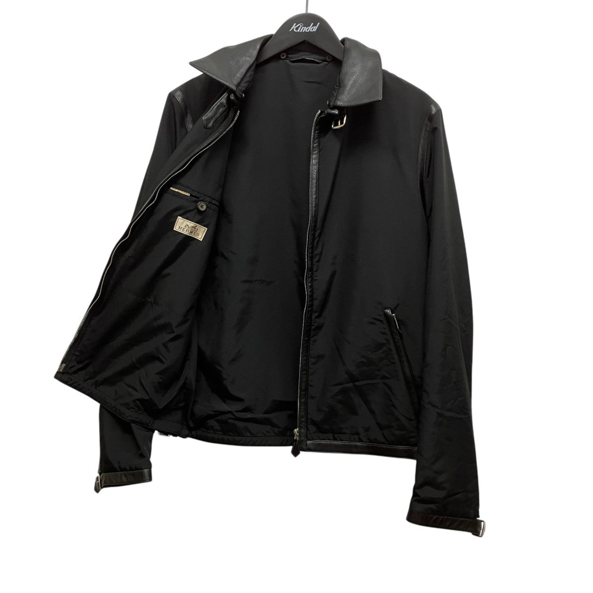HERMES ナイロン×レザーZIP UPジャケット 古着・中古-5枚目のアイテム画像