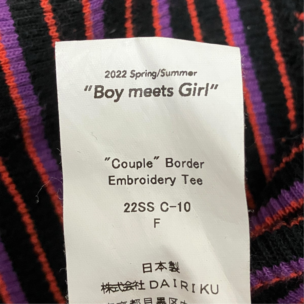 DAIRIKU 22SSCouple Border Embroidery TeeボーダーロングTシャツ22SS C-10 古着・中古-6枚目のアイテム画像