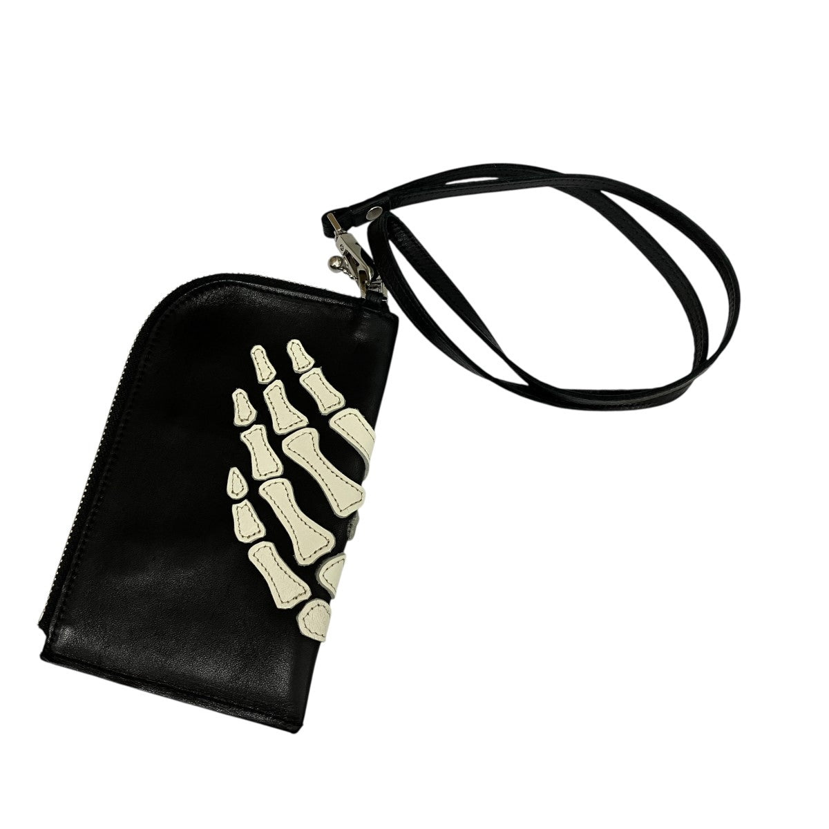 Leather Thumbs Up Bone Hand Zip Neck walletレザーボーンジップネックウォレット