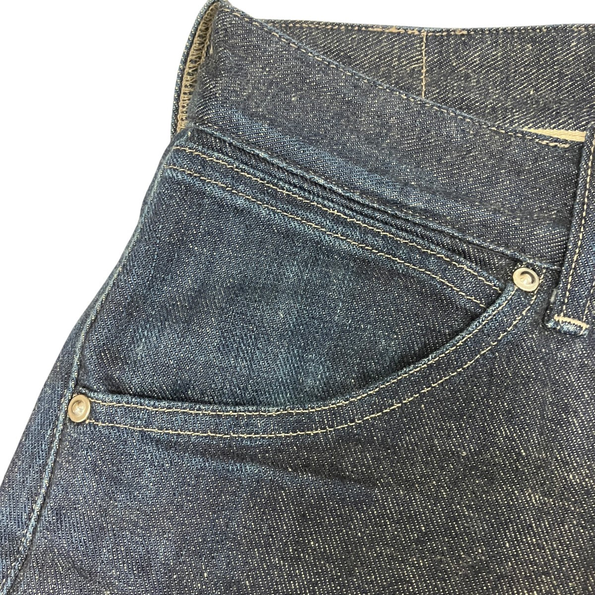 MODIFIED DENIM WORK TROUSERS RAW INDIGOシンチバッグ付デニムパンツ709
