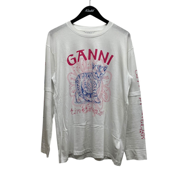 Ganni(ガニー) Light Jersey Cat TV Long Sleeve T-shirtプリント長袖T