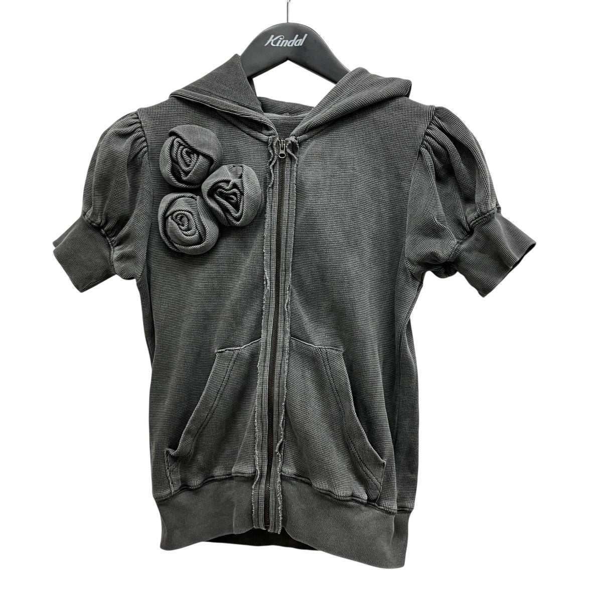 Washed Rose Hoodie Zip-Upジップアップコサージュ半袖パーカー