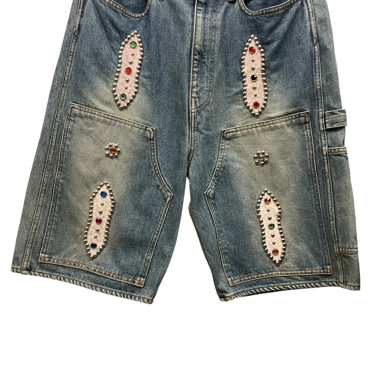 24SS14oz DENIM SHORTS STUDS REMAKEスタッズリメイクデニムハーフパンツEK-1626SP