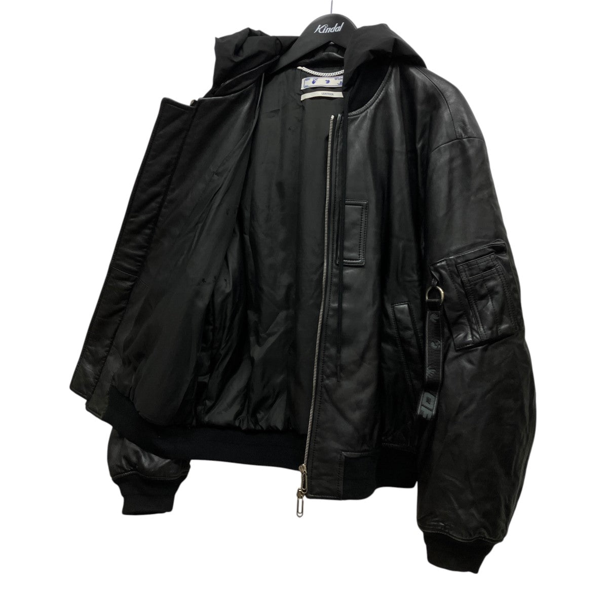 OFFWHITE レザーフーデットフライトボンバージャケットOMJA080F21LEA001 古着・中古-5枚目のアイテム画像