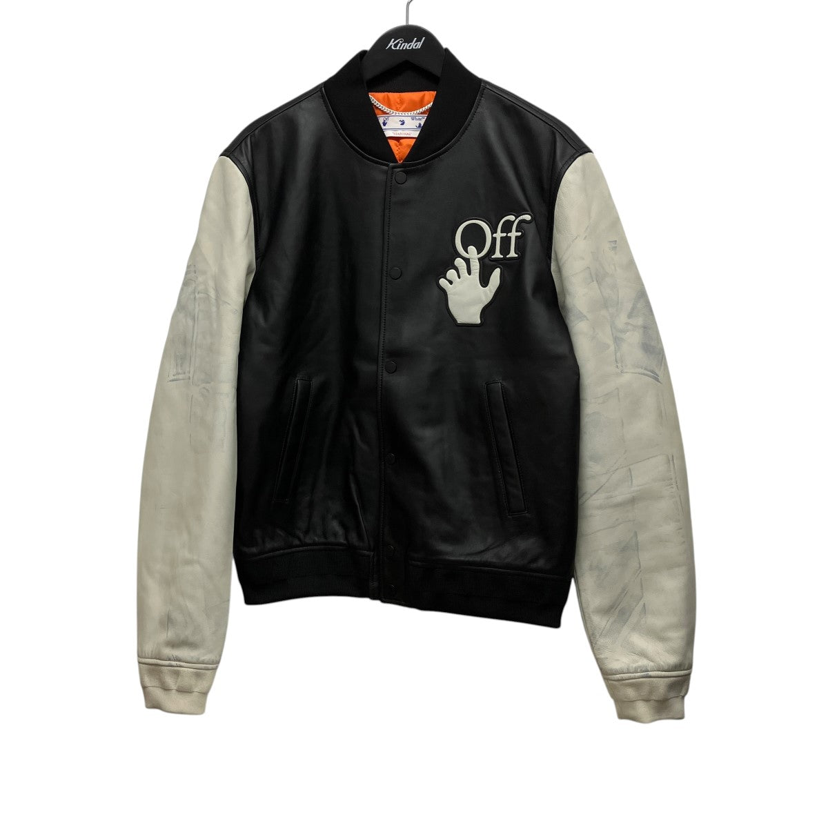 OFFWHITE Hands off レザーバーシティジャケットOMJA091S22LEA001 古着・中古-1枚目のアイテム画像