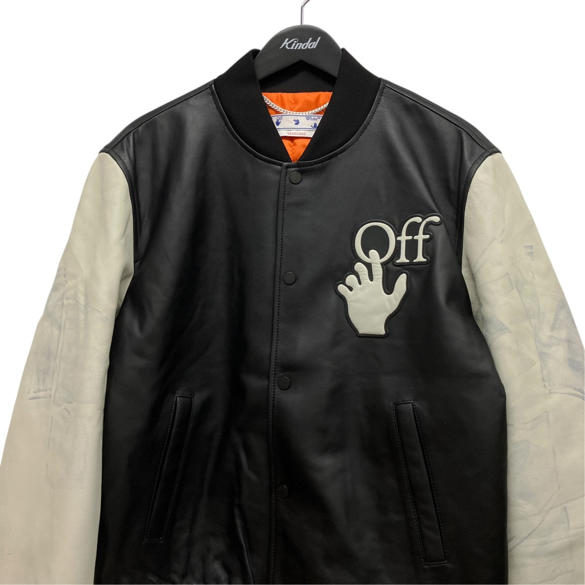 OFFWHITE Hands off レザーバーシティジャケットOMJA091S22LEA001 古着・中古-3枚目のアイテム画像