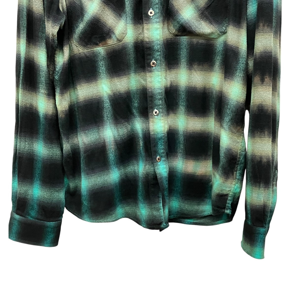 AMIRI アミリ チェック柄 レイヤードシャツ AMIRI(アミリ) チェック柄オンブレチェックシャツ グリーン×ブラック