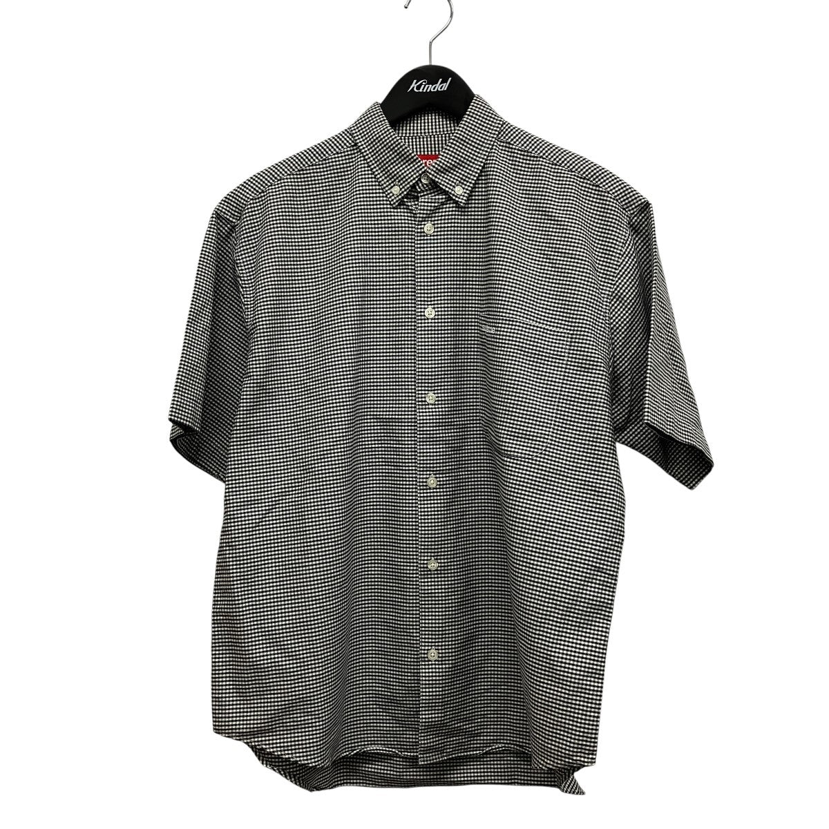 24SSLoose Fit S S Oxford Shirt Gingham刺しゅうロゴギンガムチェック半袖シャツ