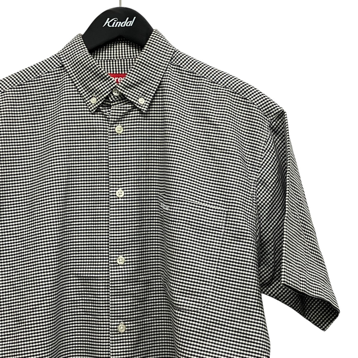 24SSLoose Fit S S Oxford Shirt Gingham刺しゅうロゴギンガムチェック半袖シャツ