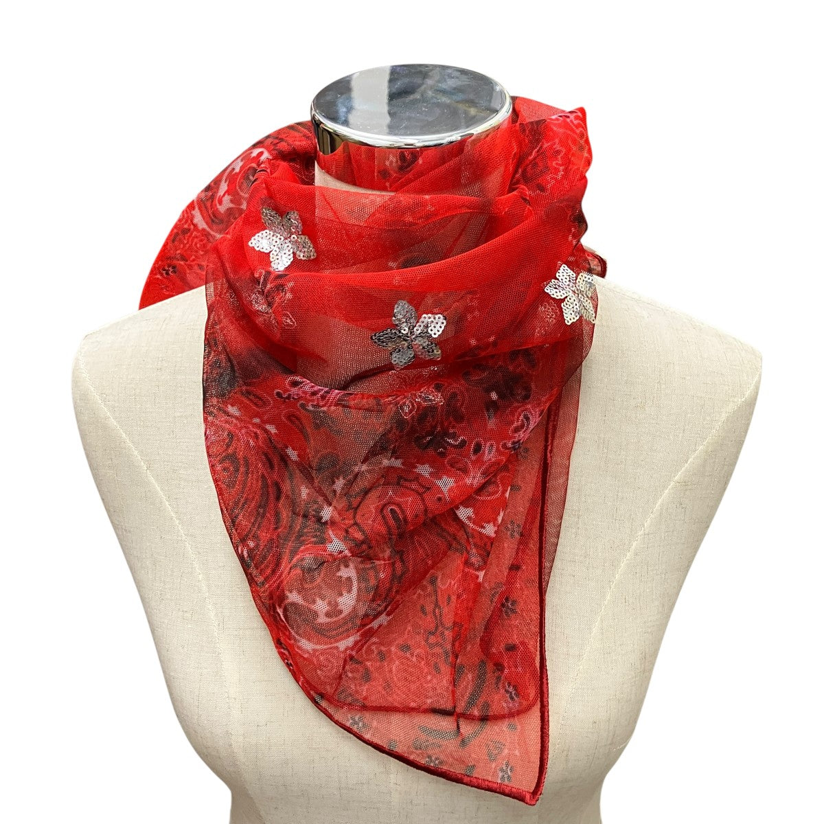 GHOST PAISLEY SCARFチュールスパンコール刺しゅうスカーフM25F90J003