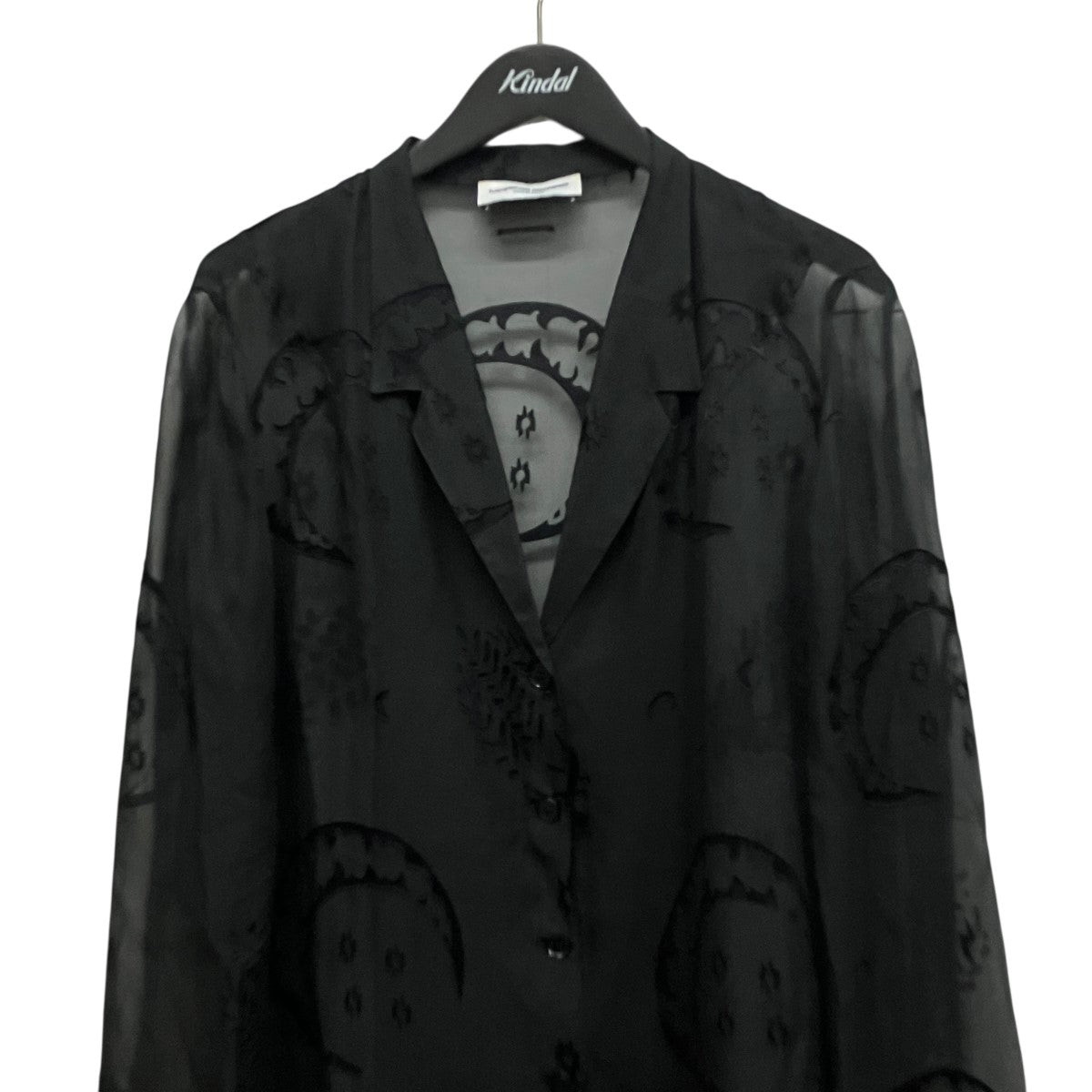 総柄シースルーロングスリーブオープンカラーシャツ