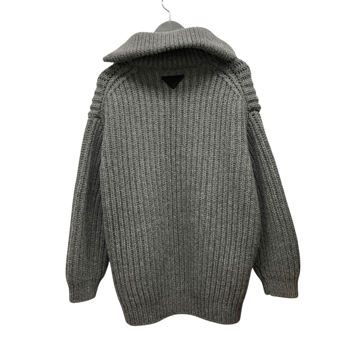 PRADA(プラダ) シェットランドウールレースアップカーディガン グレー